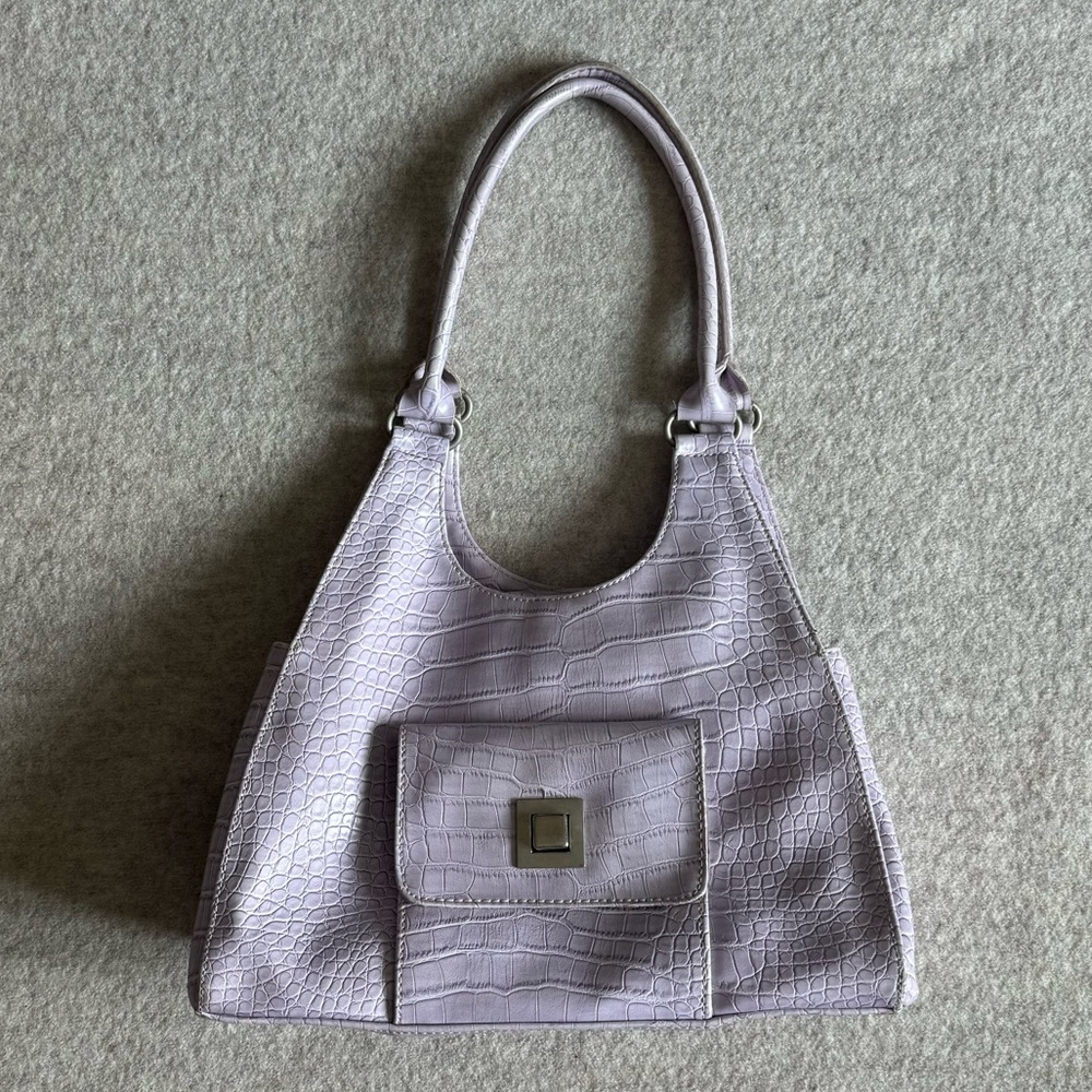 Purple faux snake skin shoulder bag